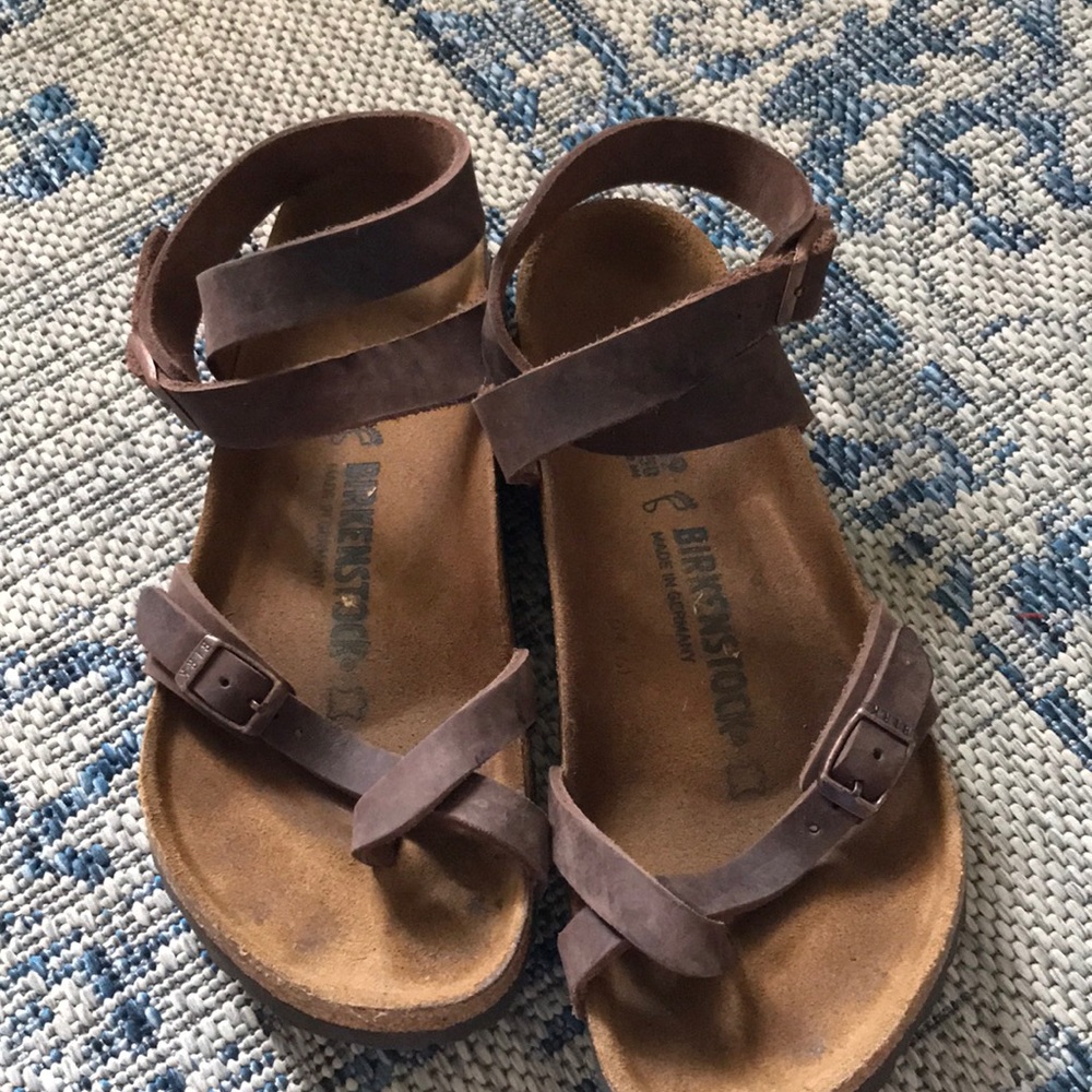 Dark brown Birkenstock sandal with ankle strap 8.5